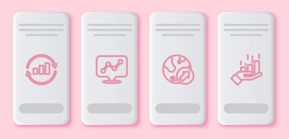 Set line Graph chart infographic, Financial growth and . White rectangle button イラスト素材