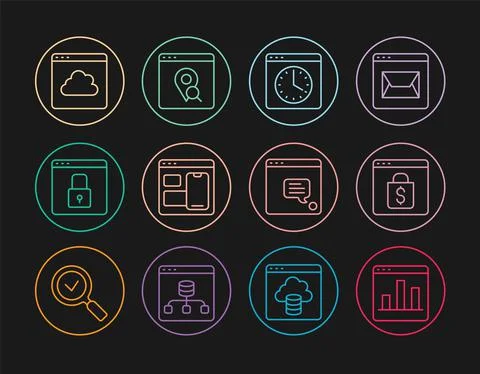 Set line Graph chart infographic, Secure your site with HTTPS, SSL, Cloud Illustrazione stock
