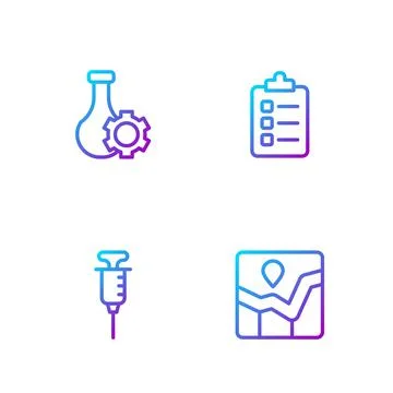 Set line Graph chart infographic, Syringe, Test tube and To do list or planning Stock Illustration