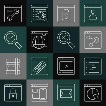 Set line Graph chart infographic, Browser window, Online shopping on screen Illustrazione stock