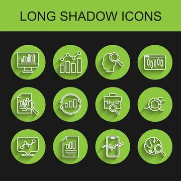 Set line Graph chart infographic, Document with, Monitor, Mobile stock trading Stock Illustration