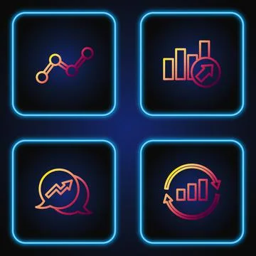 Set line Graph chart infographic, Financial growth, and . Gradient color icons Stock Illustration