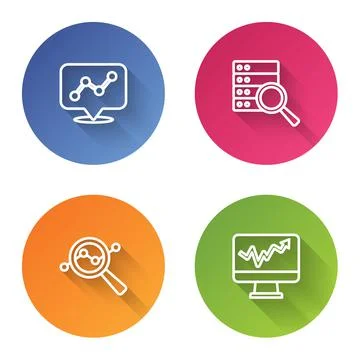 Set line Graph chart infographic, Server, Search data analysis and Monitor with Illustrazione stock