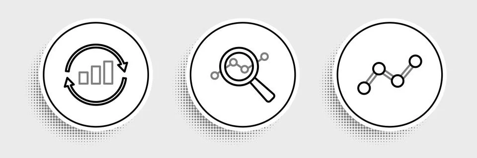 Set line Graph chart infographic, and Search data analysis icon. Vector イラスト素材