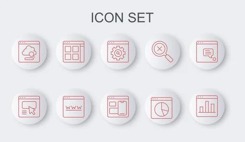 Set line Graph chart infographic, UI or UX design, Browser setting, Cloud tec Stock Illustration