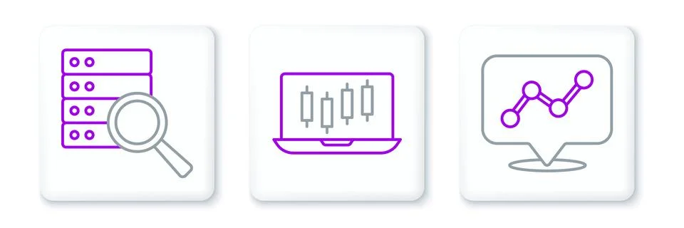 Set line Graph chart infographic, Server and Stocks market growth graphs icon Stock Illustration