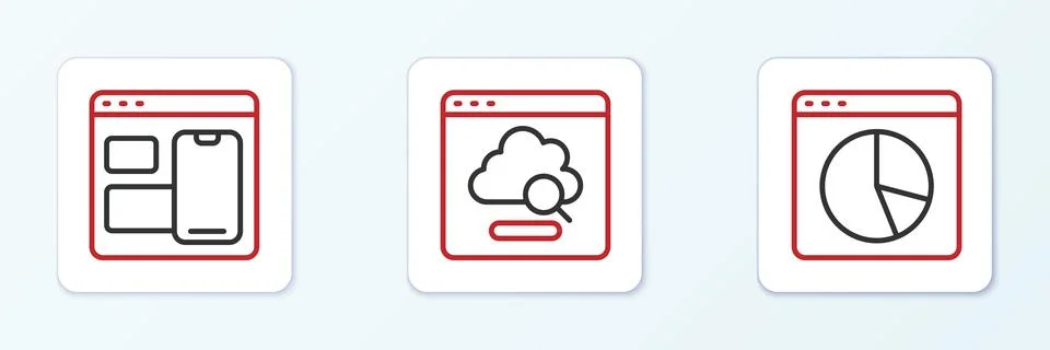 Set line Graph chart infographic, Web developer programming code and Cloud Stock Illustration