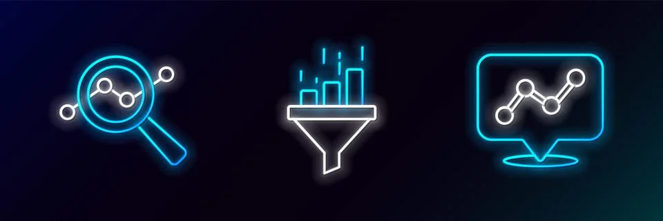 Set line Graph chart infographic, Search data analysis and Sales funnel with Stock Illustration
