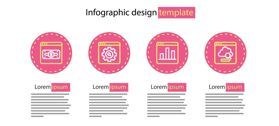 Set line Graph chart infographic, Cloud technology data transfer, Browser Stock Illustration