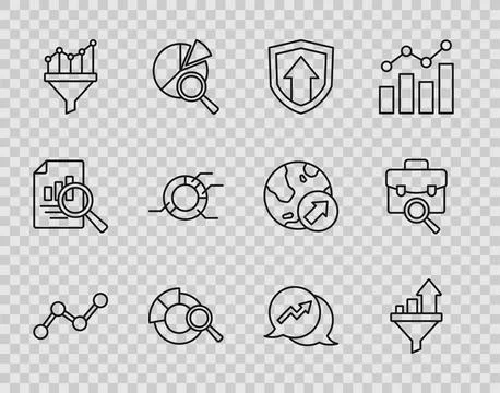 Set line Graph chart infographic, Sales funnel with, Financial growth, Search Stock-Illustration