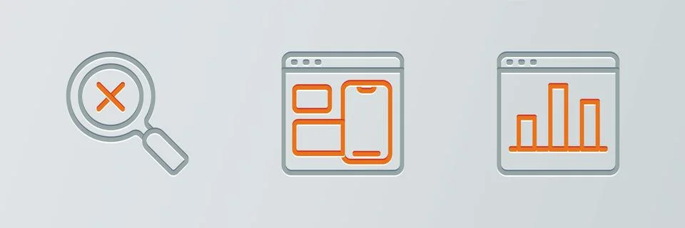 Set line Graph chart infographic, Magnifying glass and delete and Web developer Stock Illustration