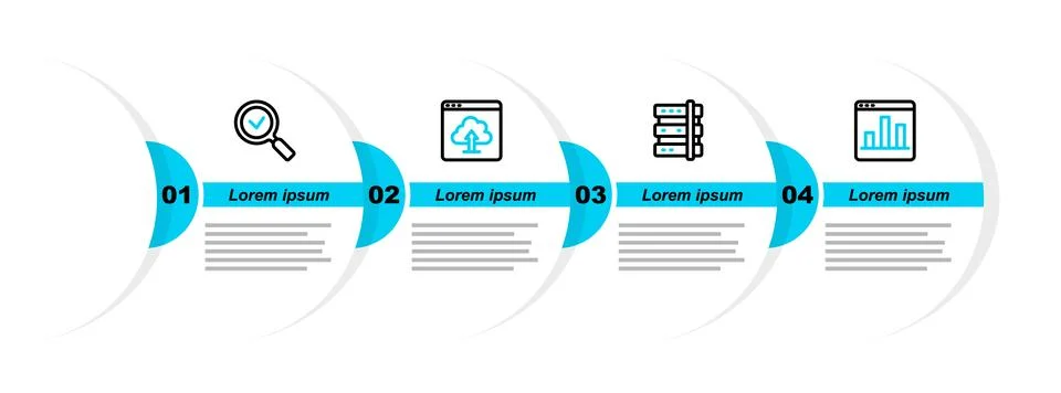 Set line Graph chart infographic Server Cloud upload and Magnifying glass wit Stock Illustration