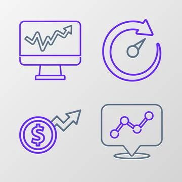 Set line Graph chart infographic, Financial growth dollar, Digital speed me.. イラスト素材