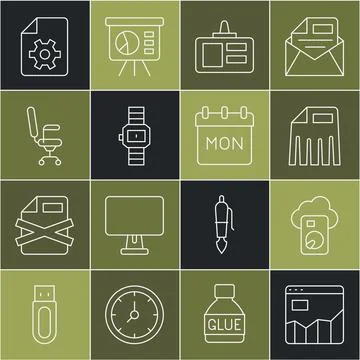 Set line Graph chart infographic, Cloud database, Paper shredder, Identific.. Illustrazione stock