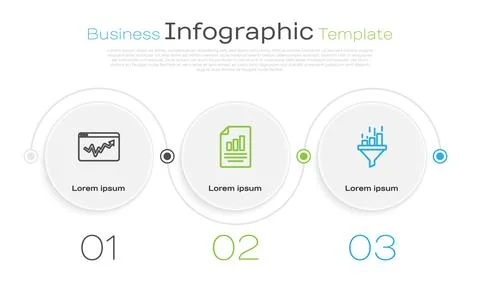 Set line Graph chart infographic, Document with and Sales funnel. Business .. Illustrazione stock