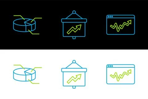 Set line Graph chart infographic, Pie and Board with icon. Vector Illustrazione stock
