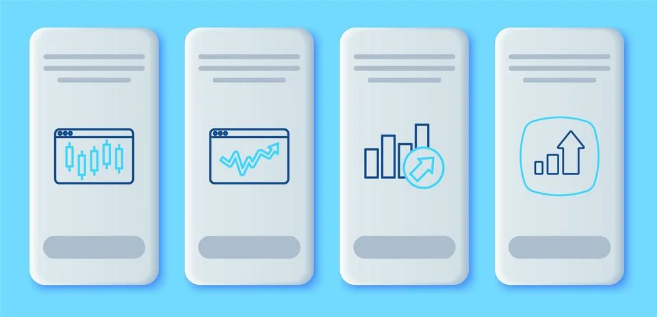 Set line Graph chart infographic, Financial growth, Browser with stocks mar.. Stock Illustration