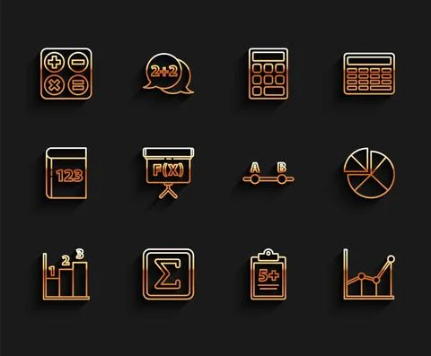 Set line Graph, schedule, chart, diagram, Geometric figure Square, root Stock Illustration