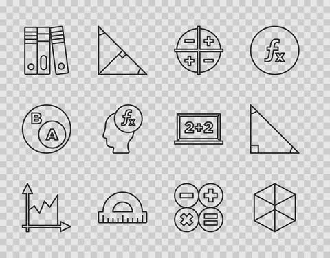Set line Graph, schedule, chart, diagram, Geometric figure Cube, XYZ Coordinate Ilustración de archivo