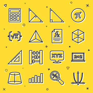 Set line Graph, schedule, chart, diagram, Chalkboard, Geometric figure Cube Illustrazione stock