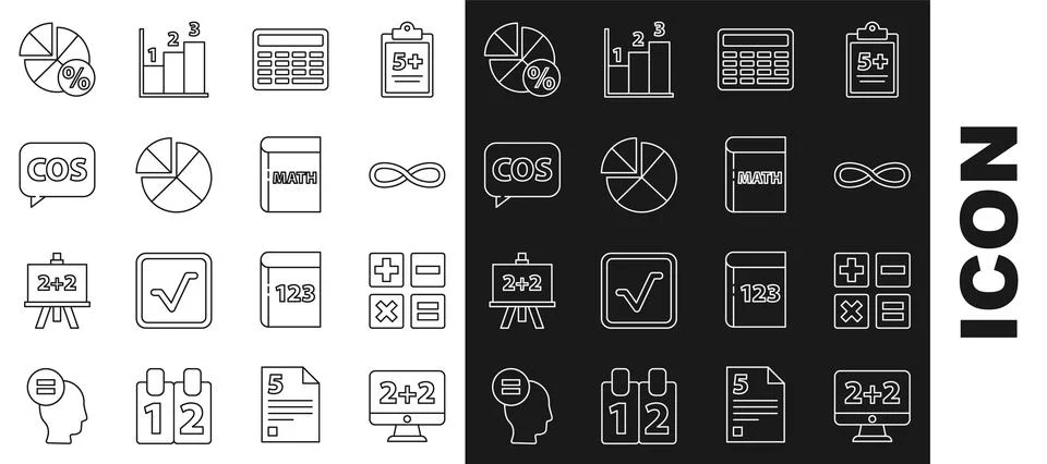 Set line Graph, schedule, chart, diagram, Feather and inkwell, Function Stock Illustration