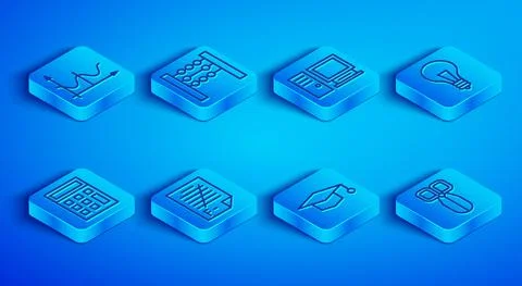 Set line Graph, schedule, chart, diagram, Abacus, Computer monitor, Exam paper Stock Illustration