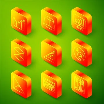 Set line Graph, schedule, chart, diagram, Geometric figure, Computer monitor Stock Illustration