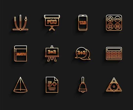Set line Graph, schedule, chart, diagram, Calculator, Ringing bell, Test exam Stock Illustration