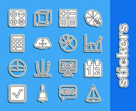 Set line Graph, schedule, chart, diagram, Mathematics function cosine, Sigma  Stock Illustration