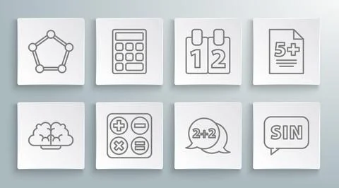 Set line Graph, schedule, chart, diagram, Triangle math, Square root, Geometric Stock Illustration