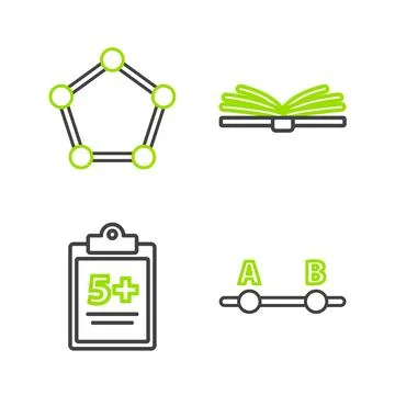 Set line Graph, schedule, chart, diagram, Test or exam sheet, Open book and Stock Illustration