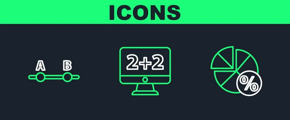 Set line Graph, schedule, chart, diagram, and Equation solution icon. Vector Stock Illustration