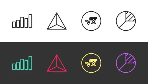 Set line Graph, schedule, chart, diagram, Geometric figure Tetrahedron, Square 스톡 일러스트