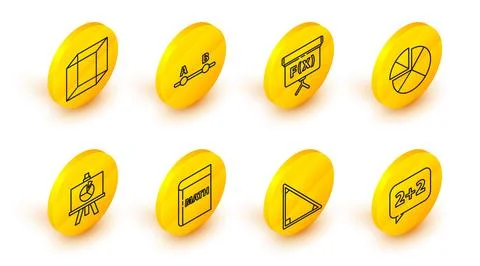 Set line Graph, schedule, chart, diagram, Calendar, Triangle math, XYZ Coor.. Illustrazione stock