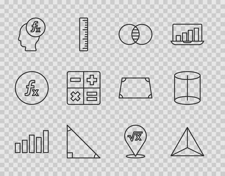 Set line Graph, schedule, chart, diagram, Geometric figure Tetrahedron, Mat.. Stock Illustration