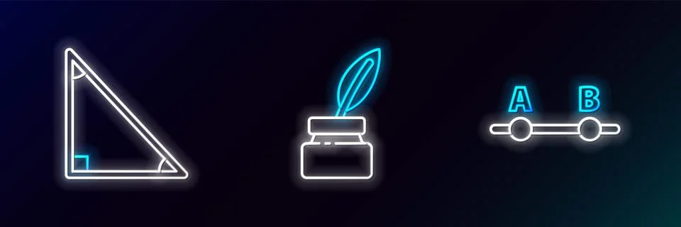 Set line Graph, schedule, chart, diagram, Triangle math and Feather and ink.. Stock Illustration