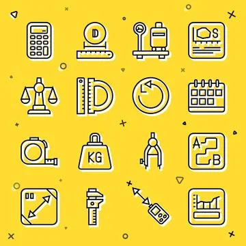 Set line Graph, schedule, chart, diagram, Route location, Calendar, Scale w.. Stock Illustration