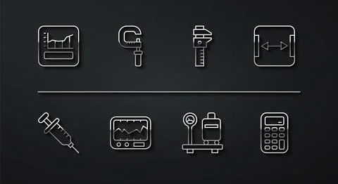 Set line Graph, schedule, chart, diagram, Syringe, Area measurement, Scale .. 스톡 일러스트