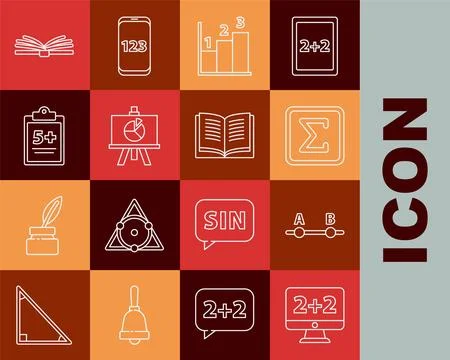 Set line Graph, schedule, chart, diagram, Test or exam sheet, Geometric fig.. Stock Illustration