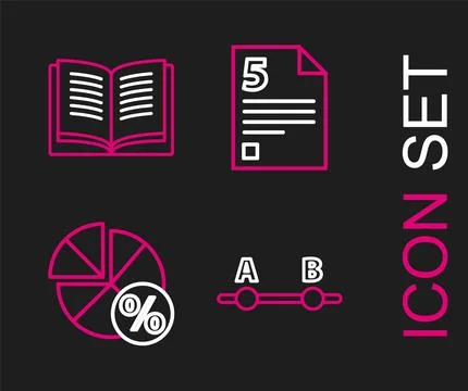 Set line Graph, schedule, chart, diagram, Test or exam sheet and Open book .. Stock Illustration