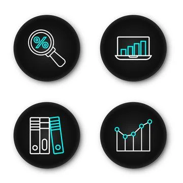 Set line Graph, schedule, chart, diagram, Office folders, Laptop with graph.. Stock Illustration