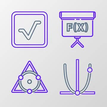 Set line Graph, schedule, chart, diagram, Triangle math, Chalkboard and Squ.. Stock Illustration