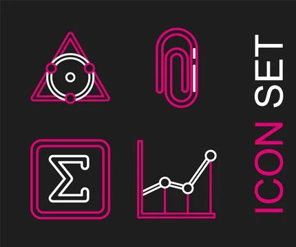 Set line Graph, schedule, chart, diagram, Sigma symbol, Paper clip and Tria.. 스톡 일러스트