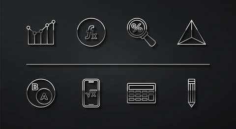 Set line Graph, Subsets, math, is subset of b, Geometric figure Tetrahedron.. Stock Illustration