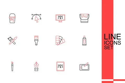 Set line Graphic tablet, Computer with design program, Fountain pen nib, Pa.. Stock Illustration