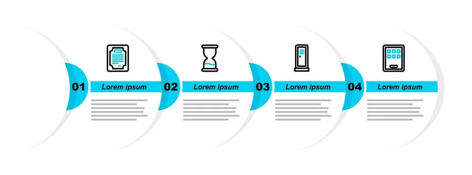 Set line Graphic tablet, Locker or changing room, Old hourglass and Certifi.. Stock-Illustration