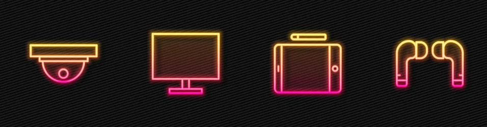 Set line Graphic tablet, Motion sensor, Computer monitor screen and Air Stock Illustration