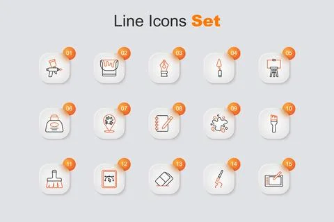 Set line Graphic tablet, Paint brush, Eraser or rubber, Computer with desig.. Stock Illustration