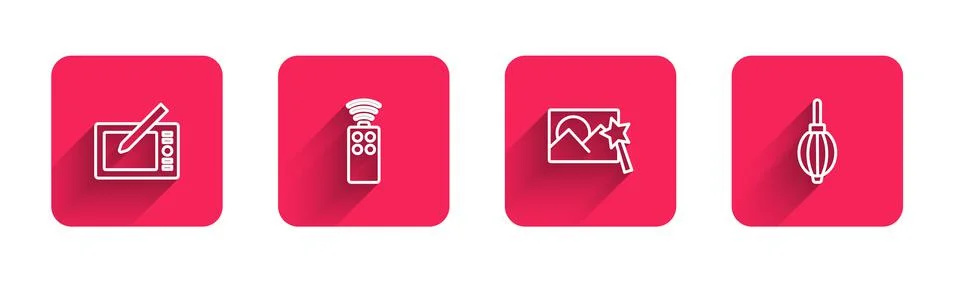 Set line Graphic tablet, Remote control for camera, Photo retouching and Dust Stock Illustration