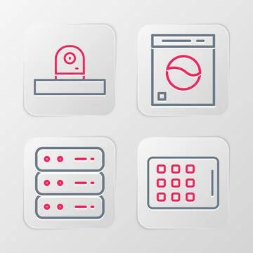 Set line Graphic tablet, Server, Data, Web Hosting, Washer and Security cam.. Stock Illustration